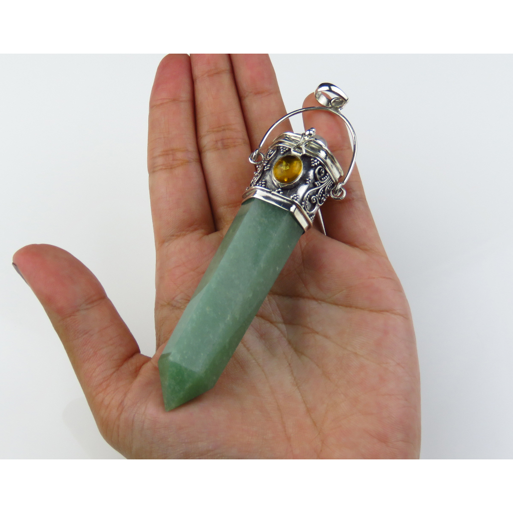 Liontin Perak, Liontin Permata, Permata Amber, Permata Rainbow Moonstone, Liontin Kristal