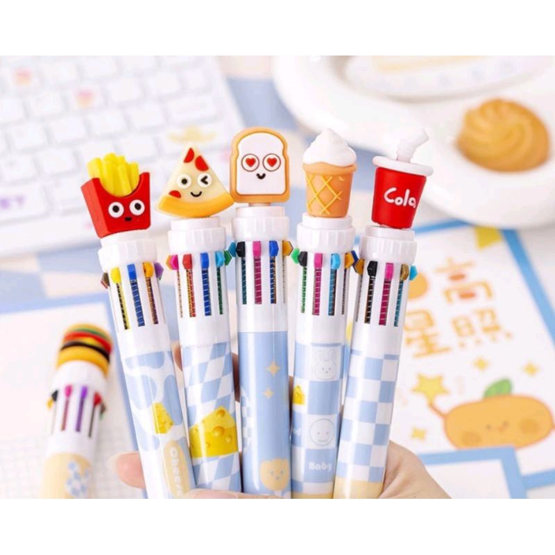 

pulpen 10 warna karakter fast food lucu doll 3D motif makanan dan minuman