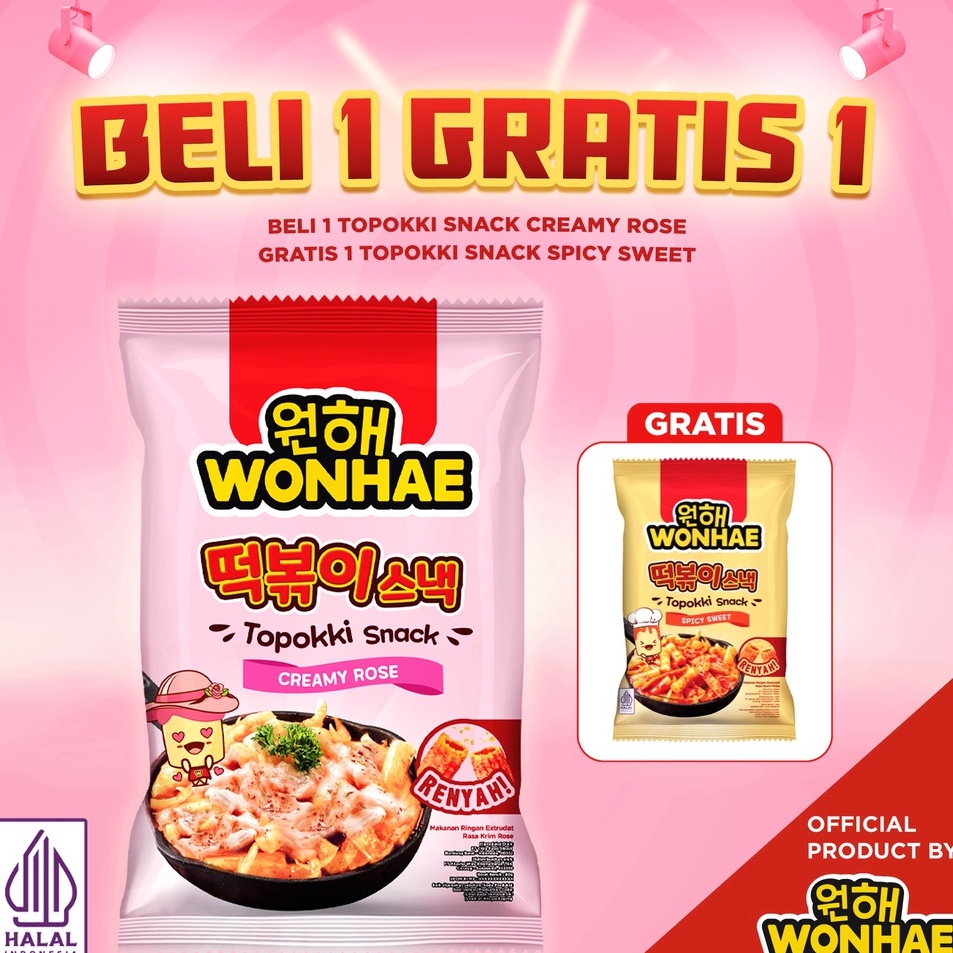 

PRODUK 98IU7 PROMO BELI 1 Wonhae Topokki Snack Creamy Rose GRATIS 1 Topokki Snack Sweet Spicy S9I