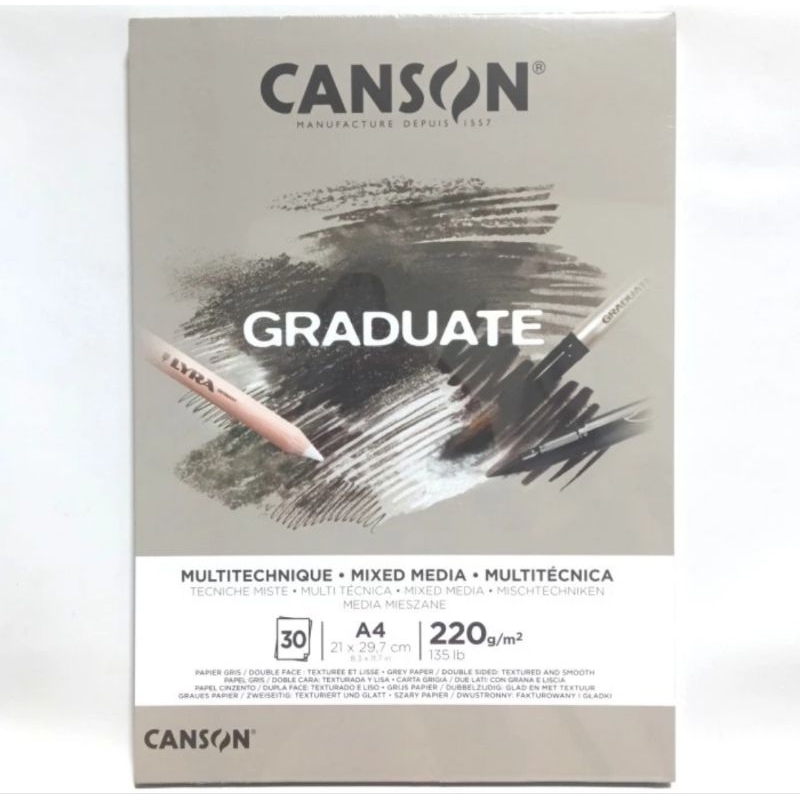 

Canson Graduate A4 Mixed Media Grey Paper 30 Sheets 220 Gsm