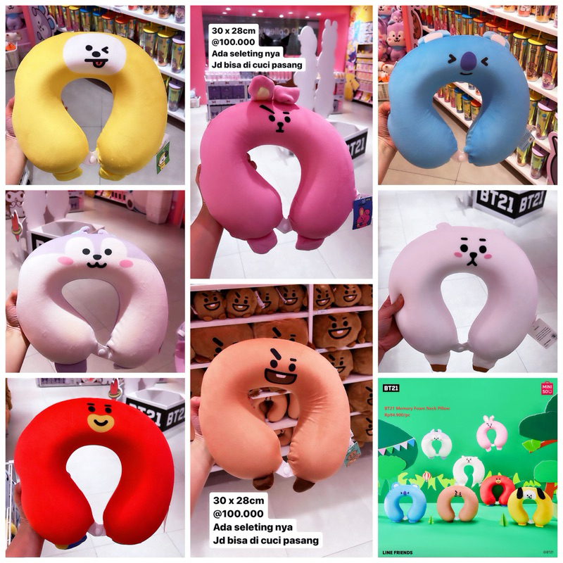 BT21 with Miniso Neck Pillow | BTS x Miniso Bantal Leher KOYA , RJ , SHOOKY , MANG , CHIMMY ,TATA , 