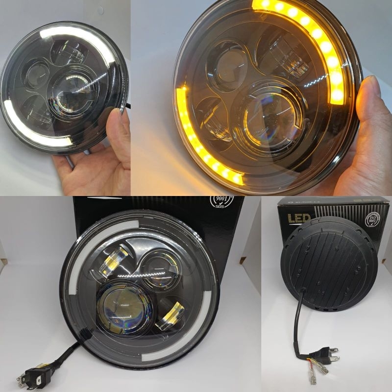 Lampu Projector Led depan idm Harley 7 inch jepp 4 LED High Low lampu Bulat universal motor mobil ID
