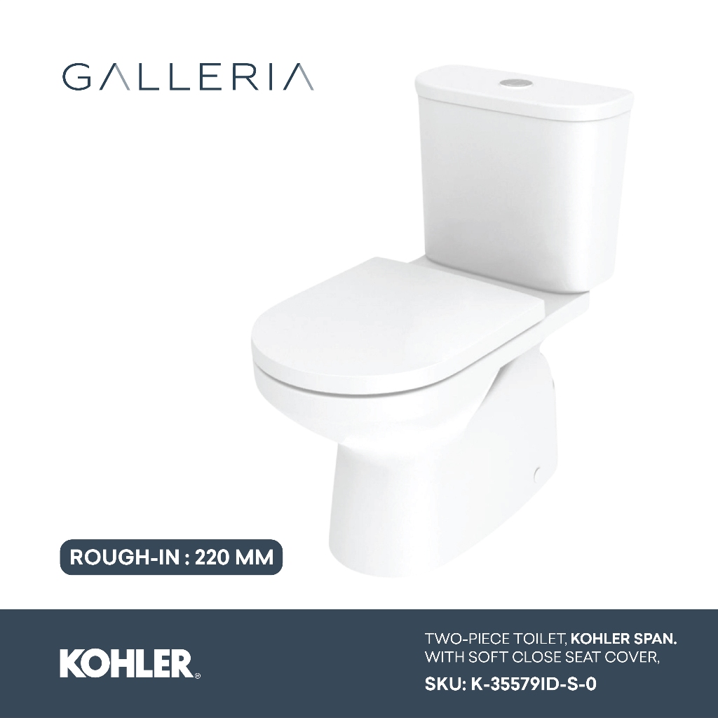 Kohler Span 2PC Toilet 220MM w/ Quiet Closet Seat K-35579ID-S-0 / Kohler Kloset