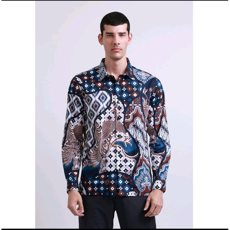 Manzone kemeja Batik Lengan Panjang Pria Marubaya  navy