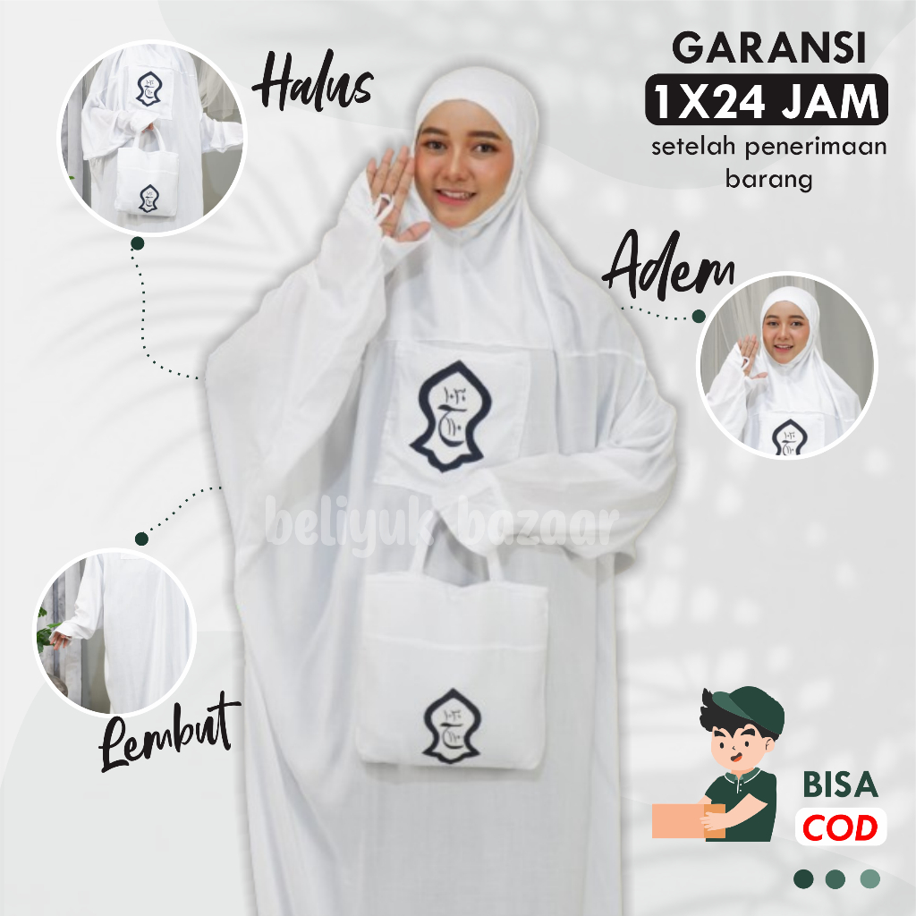 BeliYuk.Bazaar Mukena Terusan Bali Terompah Polosan Putih Mukenah Dewasa Jumbo Rayon 5 Variasi Warna