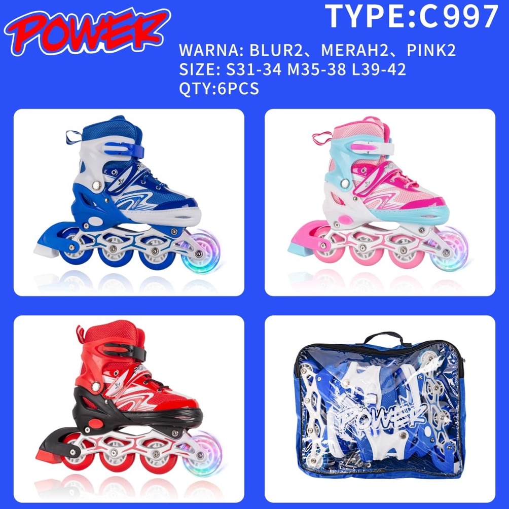 KODE Y56K Sepatu Roda Anak Lampu Rainbow Merek Power Inline Skate Power Roller Skate Untuk Anak