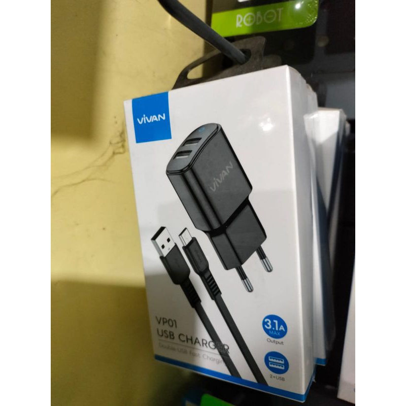 VIVAN ADAPTOR CHARGER VP01 BATOK CHARGER DUAL USB 3.1A QUICK CHARGER
