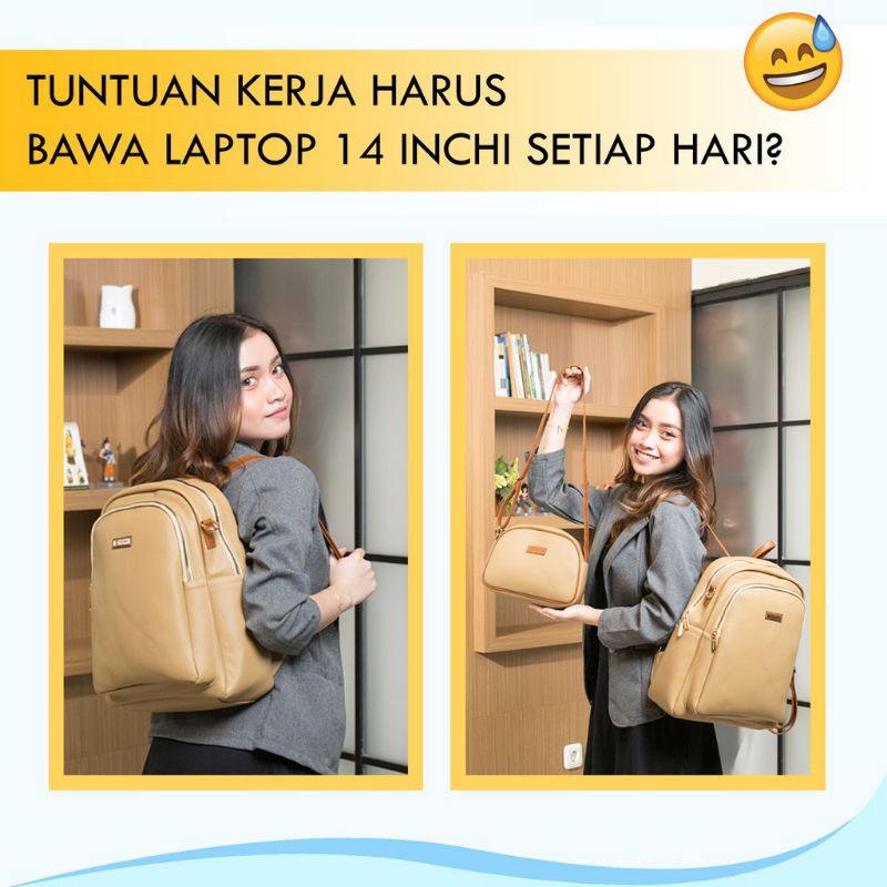 ARKANA Bag by Manjua. Tas Kerja Wanita muat LAPTOP, Tas Laptop , Tas Ransel Gratis Tas Selempang Wan