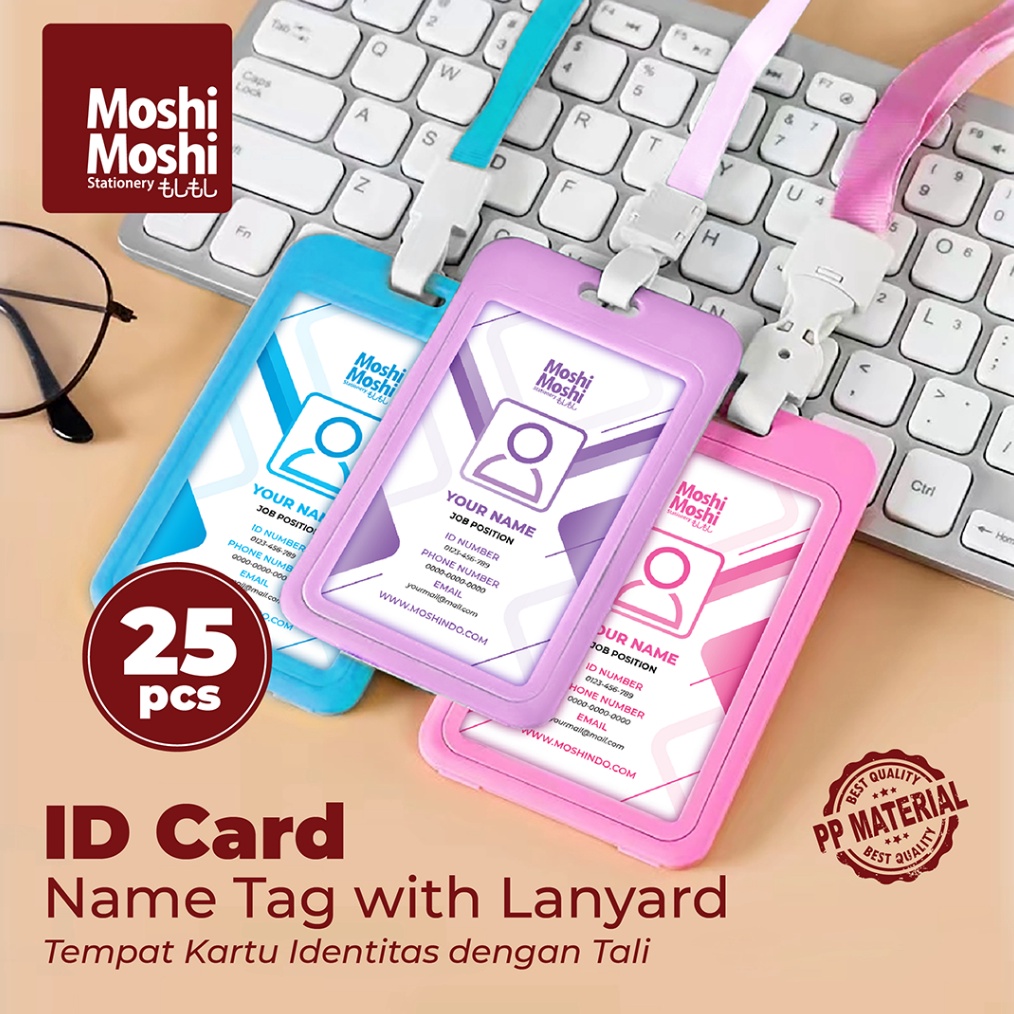 

KODE K68C 25 PCS ID Card Moshi Name Tag Holder Tempat Kartu Identitas Akses Tali Lanyard