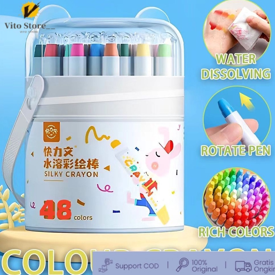 

KODE R56W CODWashable Silky Crayon 36 48 Warna Colorful Bucket Krayon Mewarnai Alat Warna Set Anak Wipe and Clean