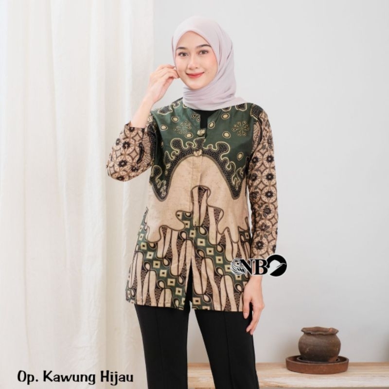 Baju Batik Wanita Lengan Panjang Motif Kawung Series Full Kancing Atasan Kemeja Wanita Tradisional S