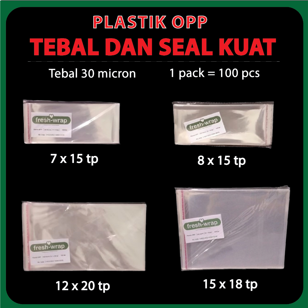 Plastik OPP TEBAL 6x15, 7x15, 7x18, 8 x 15, 6 x 25, 8 x 20, 12 x 20, 14 x 18, 15 x 18, 15 x 20, 16 x