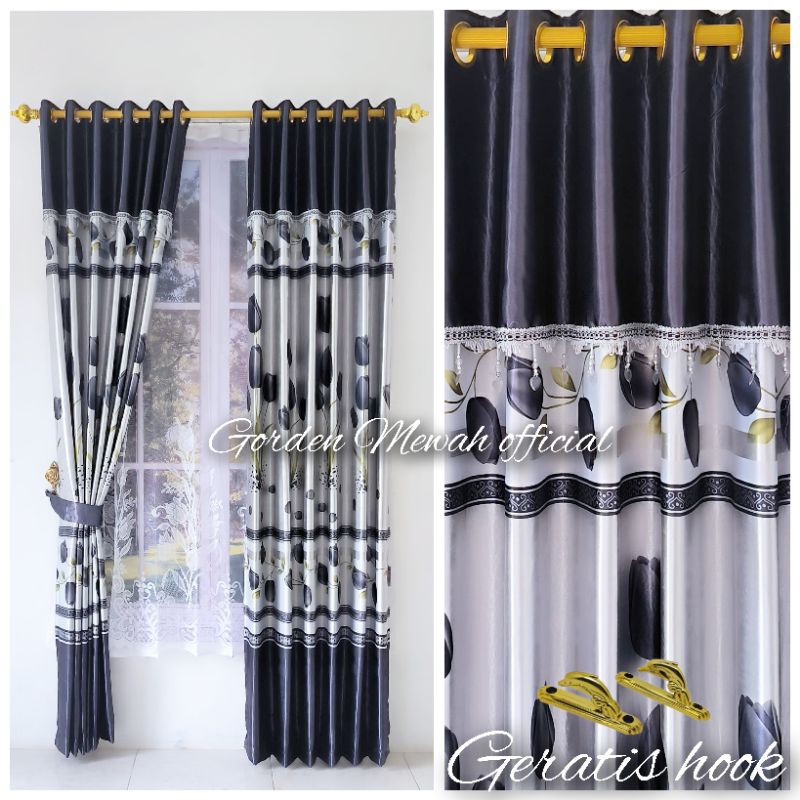 gorden 2 meter blackout import motif tulip glosy premium abu murah gorden