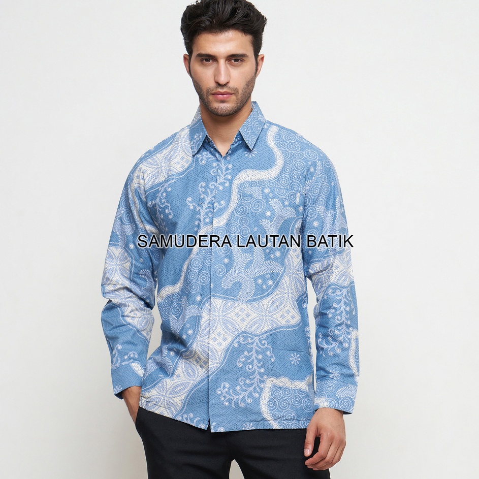 Kualitas Bagus  Kemeja Batik Pria Couple Ayah Anak Warna Baby BlueBatik Pria Warna Biru MudaBatik An