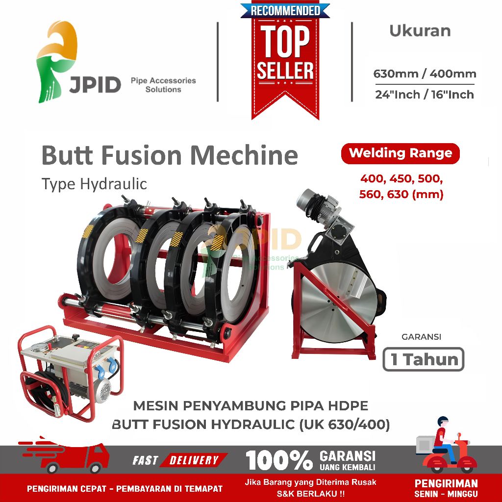 Mesin Las Pemanas Penyambung Pipa HDPE Hydraulic Type 630/400