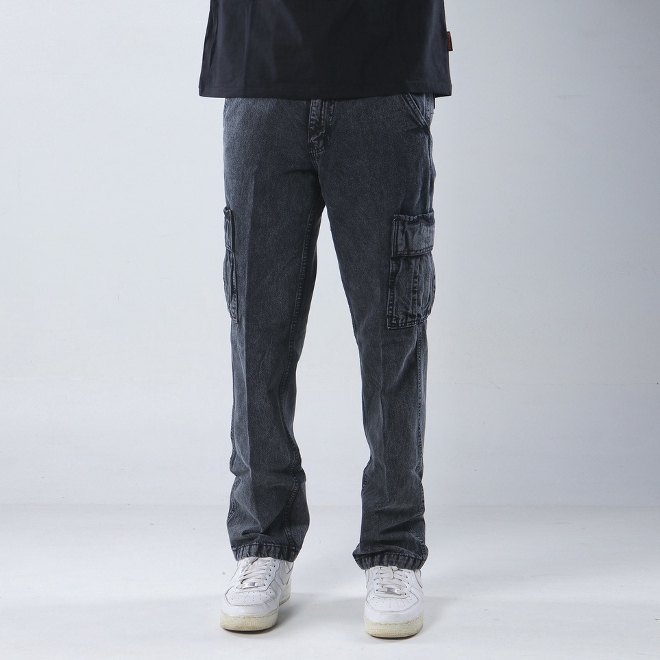 Superego Celana Cargo Pants Pria Jeans Reguler Loose fit Standard Denim Washed Snow Black SCPDW1D