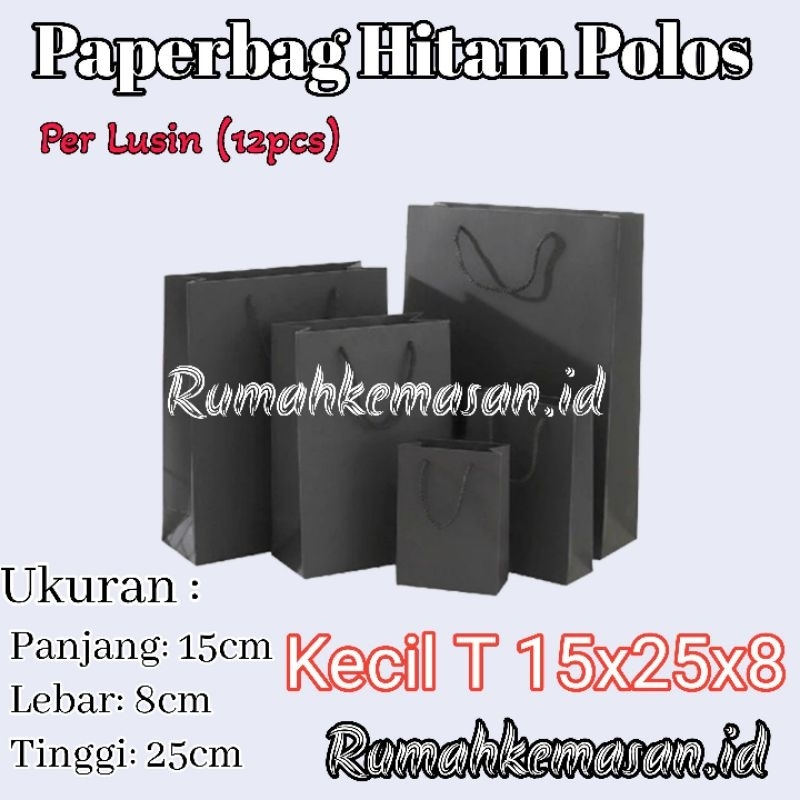 

Paperbag Hitam Polos Kecil Tinggi 15x25x8 cm / Tas kertas Hitam polos