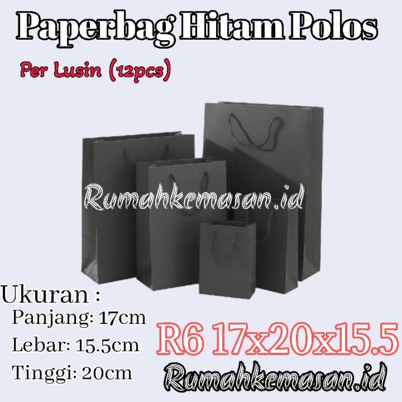 

Paperbag Hitam Polos R6 17x20x15.5 cm / Tas kertas Hitam polos