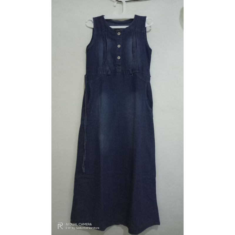 gamis inner tanpa lengan wanita bahan jeans