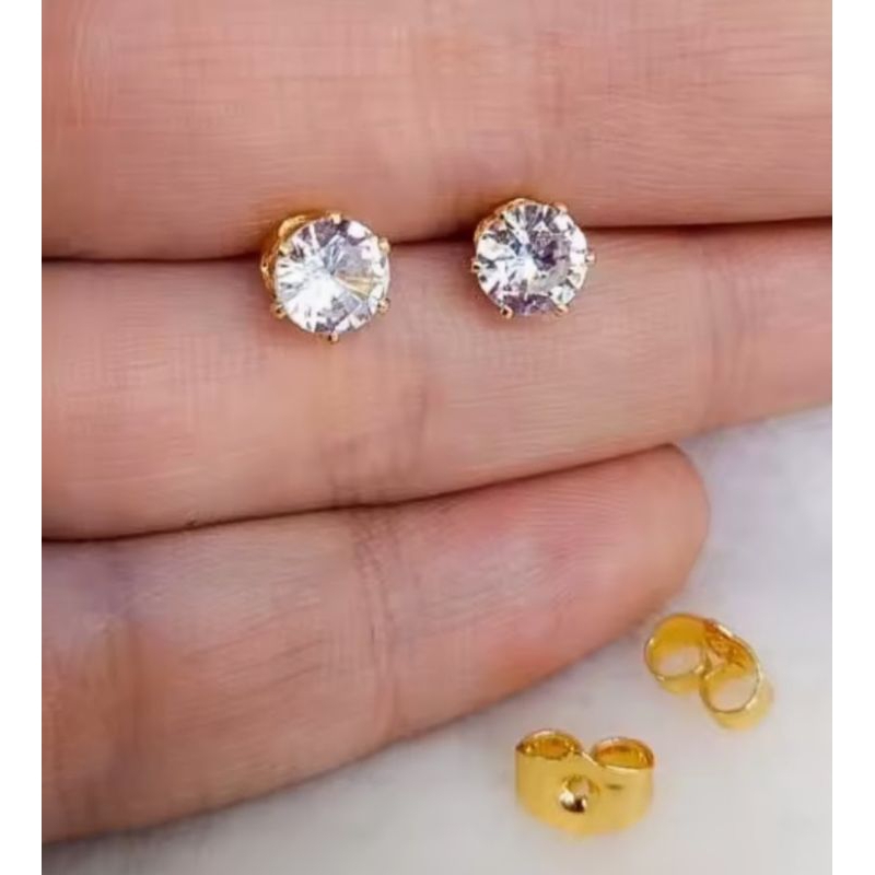 Anting Tusuk Wanita Isian Mata Berlian Model Kotak/Bulat/Tetes Air Matt. Tembaga