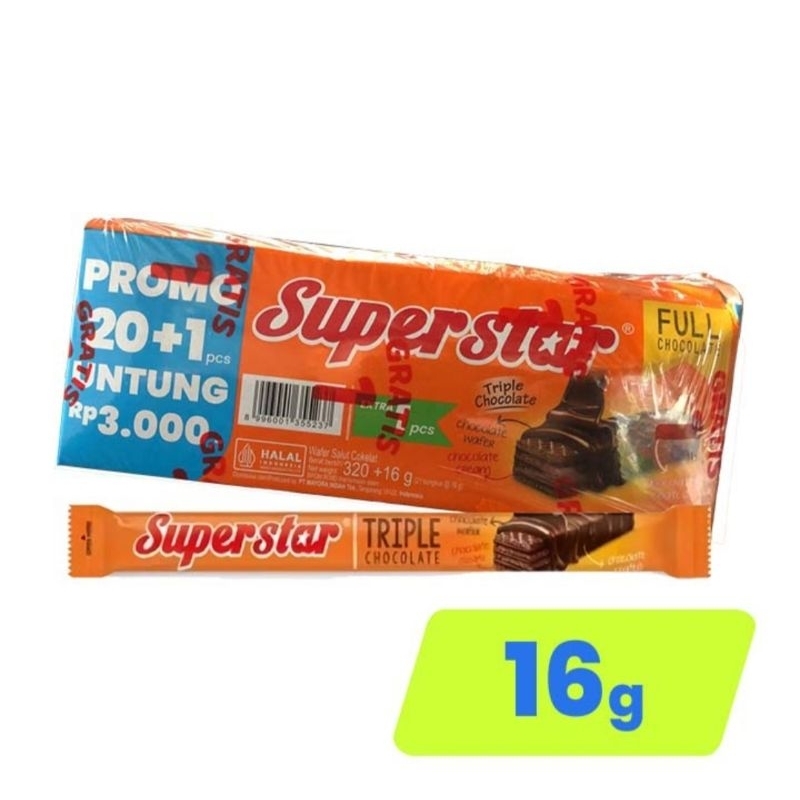 

WAFER SUPER STAR 21 PCS X 16 GR Superstar Triple Coklat Wafer Triple Coklat Murah