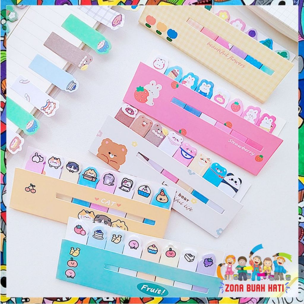 

ZBH Sticky Notes Karakter 8IN1 Tempelan Kertas Catatan 120 Lembar Pembatas Buku Karakter Hewan Lucu Penanda Buku Stationery Memo Pad Convenience Cute 8 IN 1