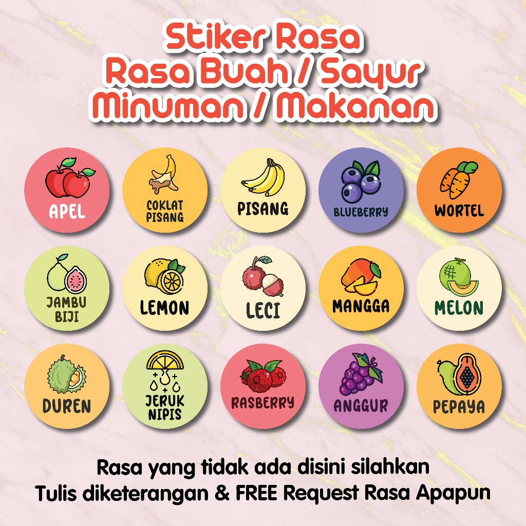 

Stiker Rasa Makanan / Minuman & Buah / Sayur | STIKER BULAT MURAH EKONOMIS