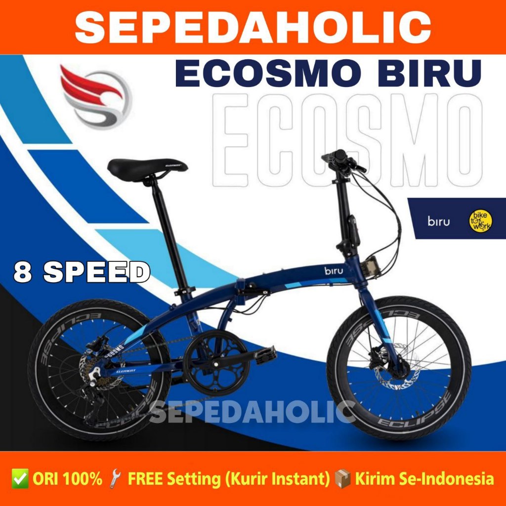 Sepeda Lipat ELEMENT ECOSMO BIRU 8 SPEED Ukuran 20 Inch