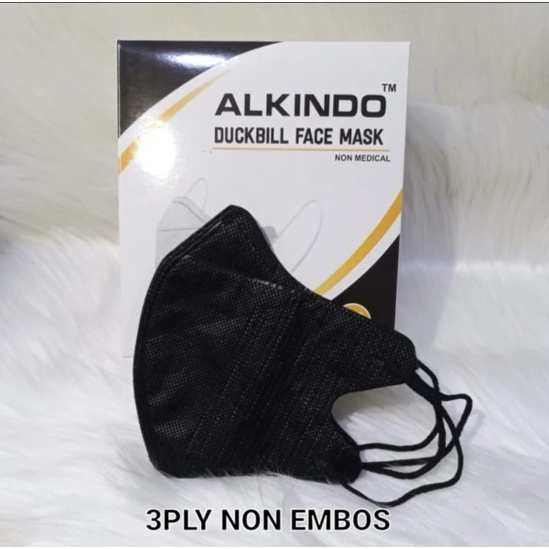 MASKER DUCKBILL GARIS ALKINDO 3PLY ISI 50PCS PUTIH HITAM FACEMASK DUCKBILL ALKINDO 3 PLY