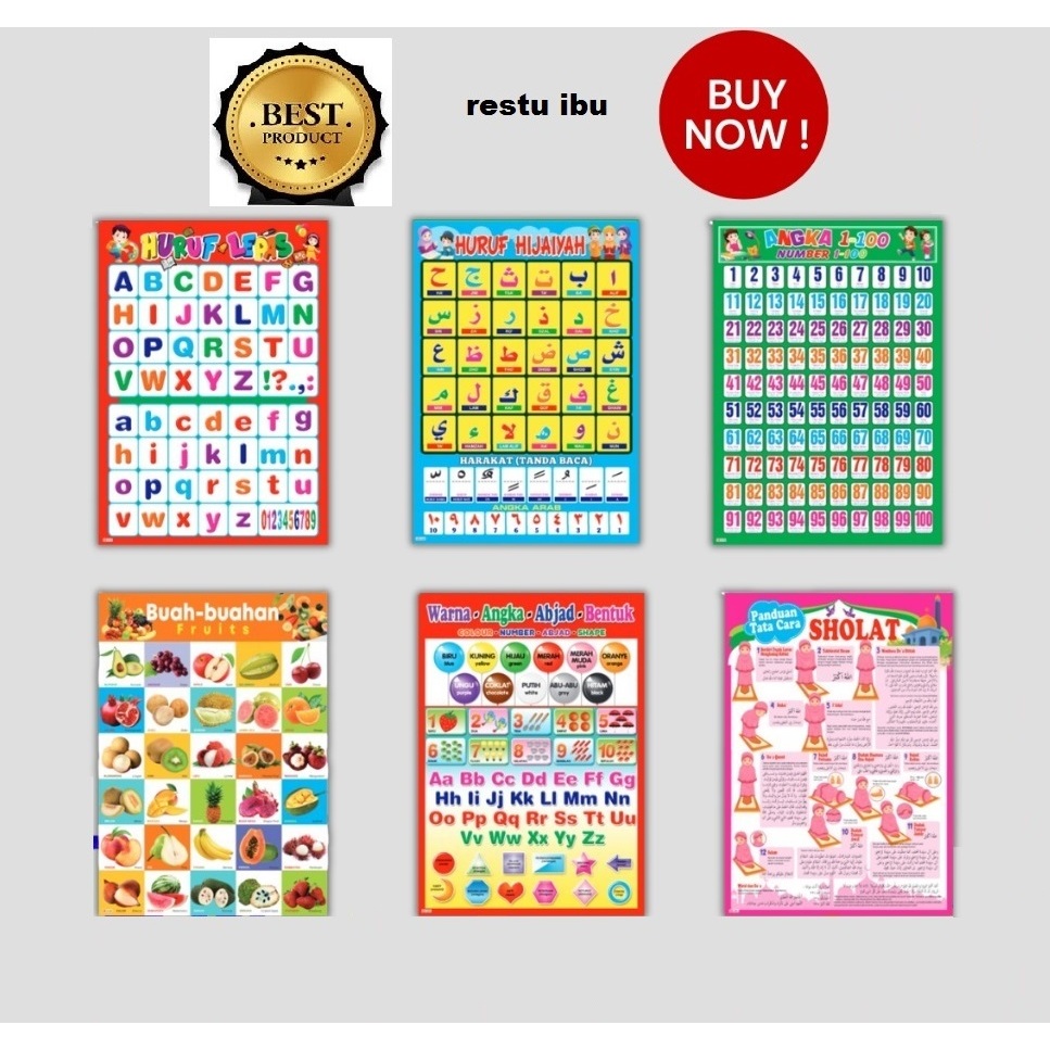 

Paket Poster ABC isi 10 Pcs edukasi belajar anak gambar terlengkap