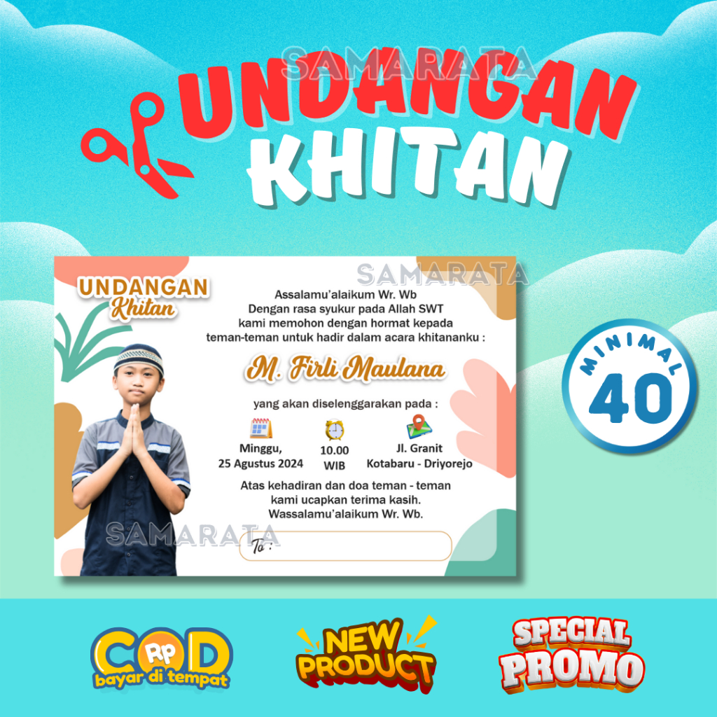 Undangan Khitan Anak Undangan Sunatan Anak Foto Custom