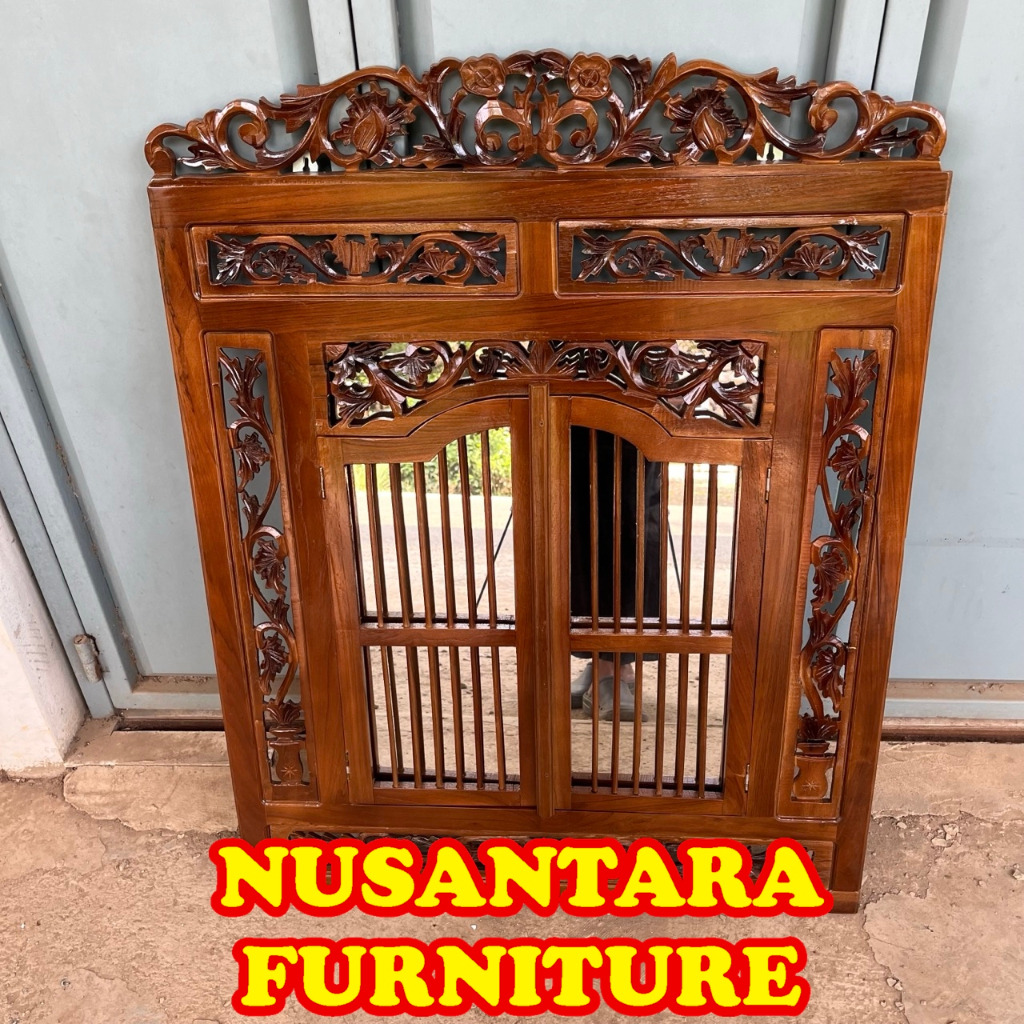JENDELA KACA / CERMIN KACA KREPYAK - JENDELA KACA MOTIF UKIR - CERMIN KACA JATI MOTIF UKIR - NUSANTA