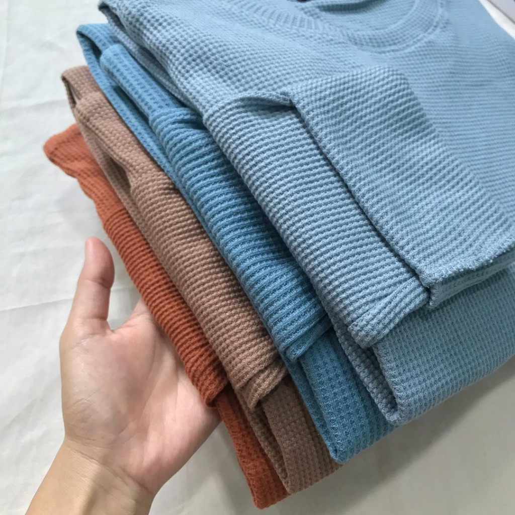 Kaos Polos Lengan Panjang Rib Waffel Wafer Premium Wanita dan Pria