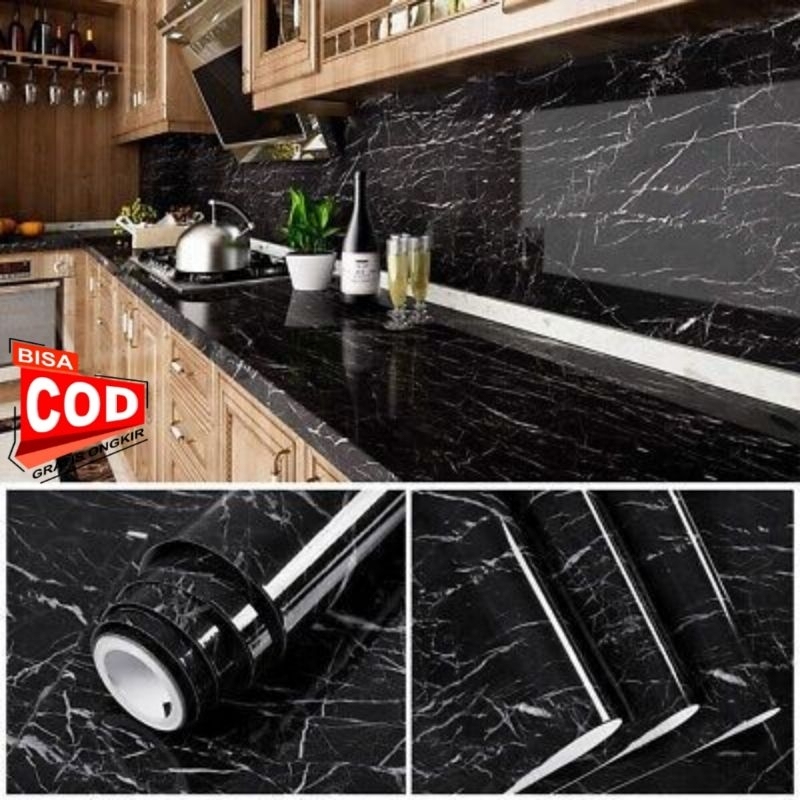 Stiker Dapur Anti Minyak dan Api Wallpaper Motif Marmer Hitam