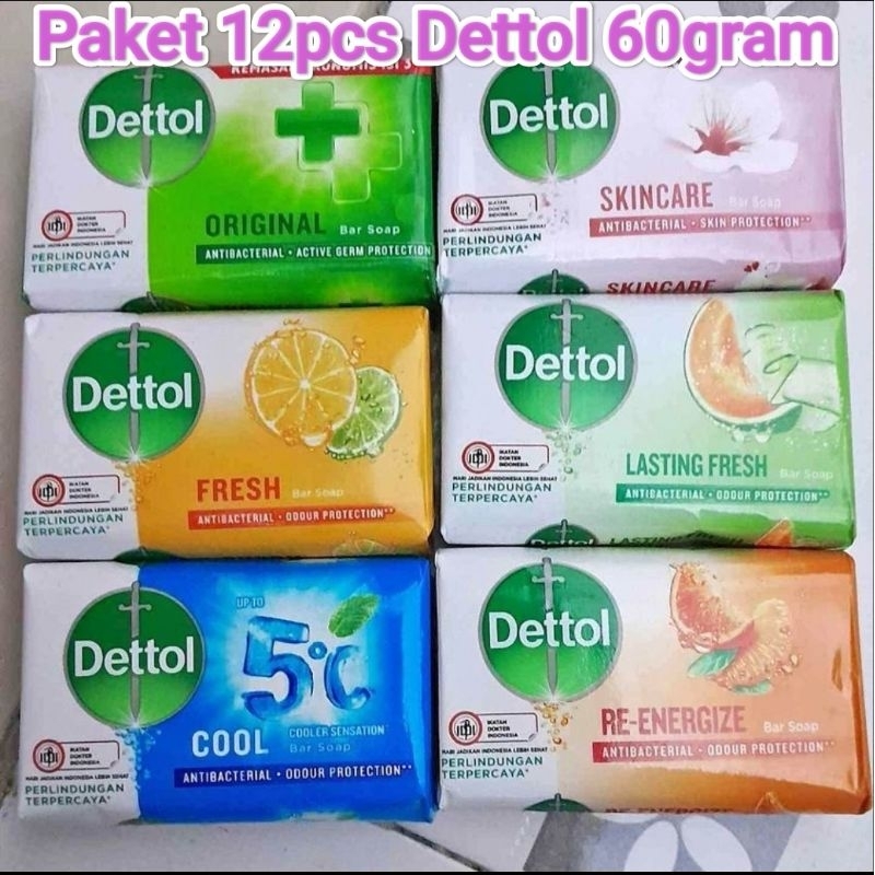 Dettol 60g anti Bacterial |sabun batang dettol 60g(paket 12pcs)