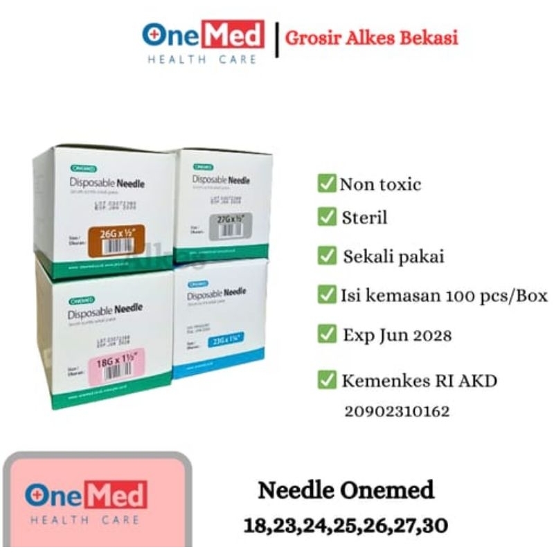 Needle Onemed 18G, 23G, 24G, 25G, 26G, 27G, Harga/Box