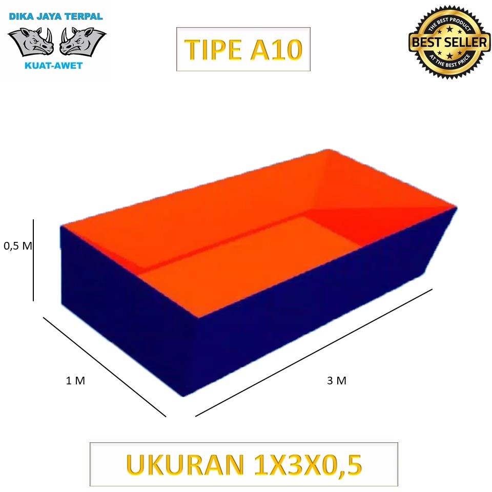 Kolam Terpal Kotak Ukuran 3 x 1 x 0,5 meter, tipe terpal A10 kolam terpal lele