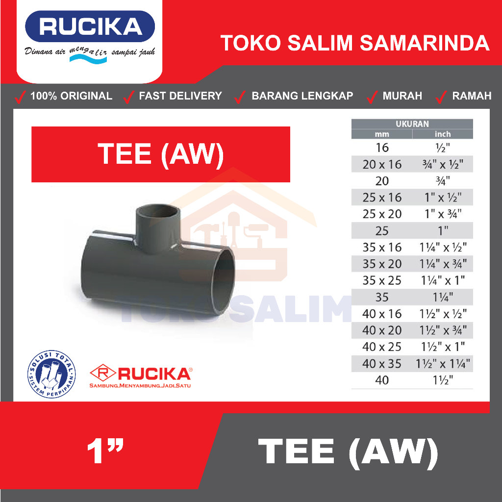Tee Rucika JIS AW 1 Inch | Tee Sambungan TPolos Rucika AW 1 Inc