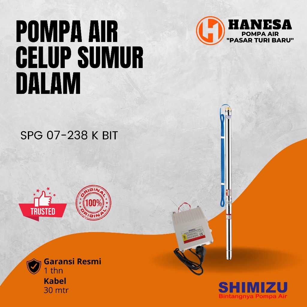 SHIMIZU SPG07-226K BIT (1/4 HP + W/ CABLE 30m) Pompa Celup Sumur Bor