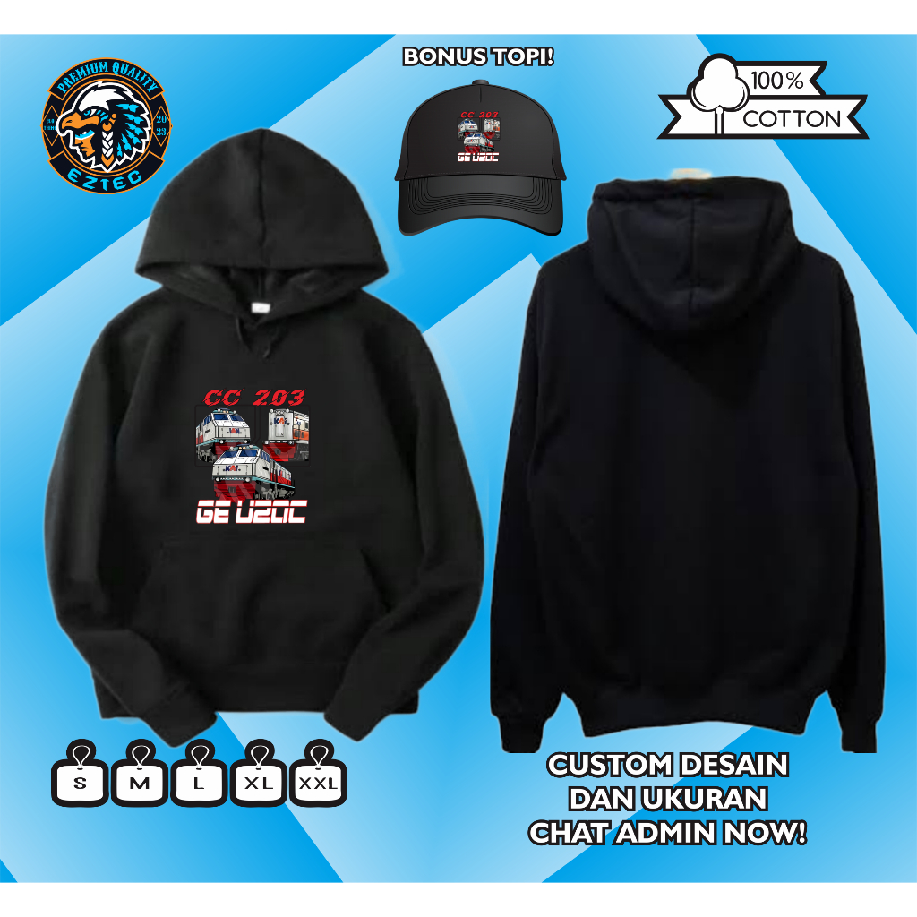 HOODIE JUMPER SABLON KAI CC 203 GE U20C KEREN BAHAN KATUN FLEECE PREMIUM QUALITY GRATIS TOPI DOUBLE 