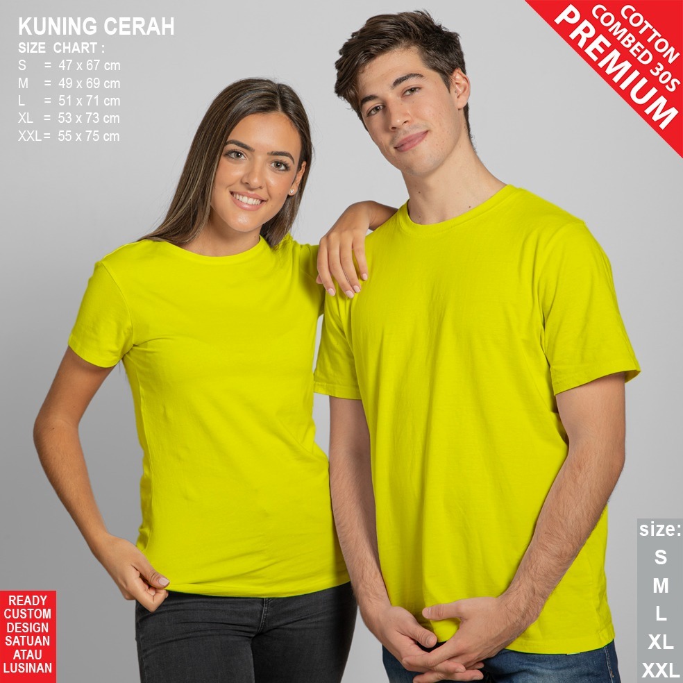 Kaos Polos T-Shirt Polos Baju Premium KUNING CERAH Pria/Wanita