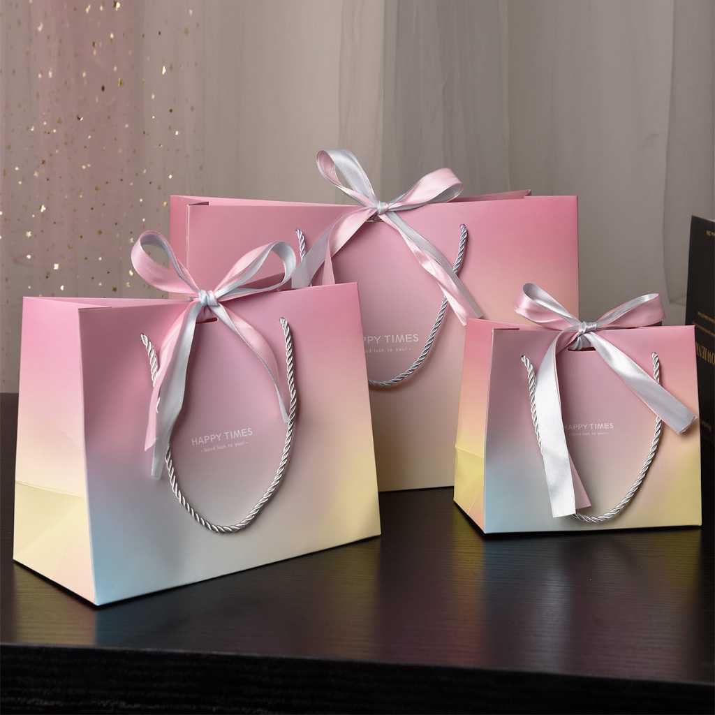 

Paper Bag/ Gift Box Tote Bag / High-End Gift Paper Bag/paperbag 3 tone pink biru kuning