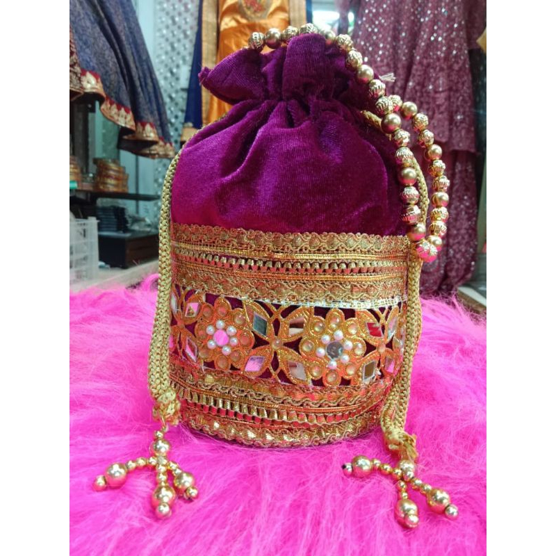Tas Potli Potla India Mewah Etnik Kaca Jaipur Handbag Clutch Indian