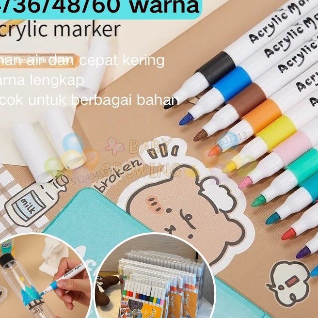 

HJ6 Spidol Acrylic Pen Akrilik Marker Warna Cepat Kering Tahan Air Menggambar Kreativitas Seni Edukasi Anak