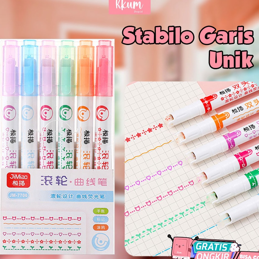 

6 PCS Colorful Stamp line marker set Spidol gambar garis warna cute