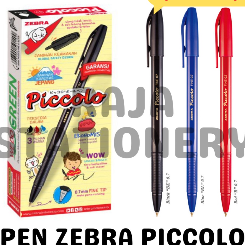 

Eksklusif ZEBRA PICCOLO BALL PEN 7 BLACK BLUE RED PULPEN PEN PICCOLO ZEBRA HITAM BIRU MERAH 12PCS