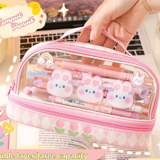 

KF7 Tempat Pensil BesarTransparan PVC Pencil Case Tas Pensil Murid LucuKotak Pensil Anak Esthetis