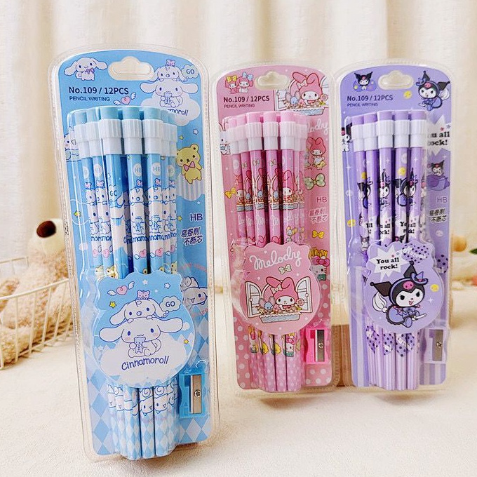 

Super SL88 Set Pensil isi 12 PCS Motif Sanrio Kuromi Cinnamoroll My Melody