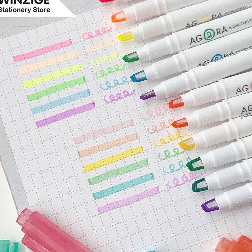 

berkualitas Winzige Set 6pcs Stabilo Warna Pastel Highlighter Pen Dual Tip Set Lucu Journal Marker Pen Alat Tulis VS Stabilo