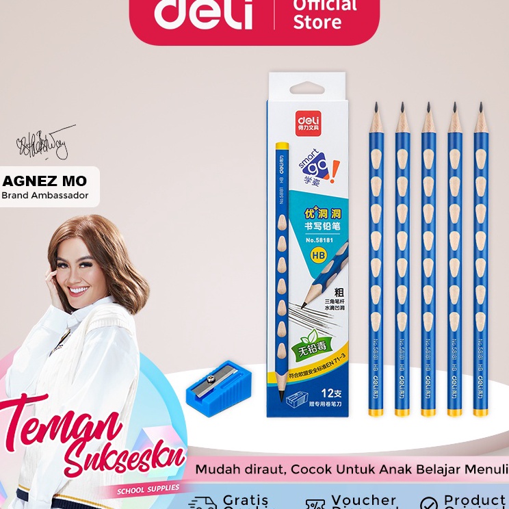 

Deli Graphite Pencil HB 2B Pensil Kayu HB 2B Isi 12 PCSBox Desain Segitiga Ergonomis 58181 58183